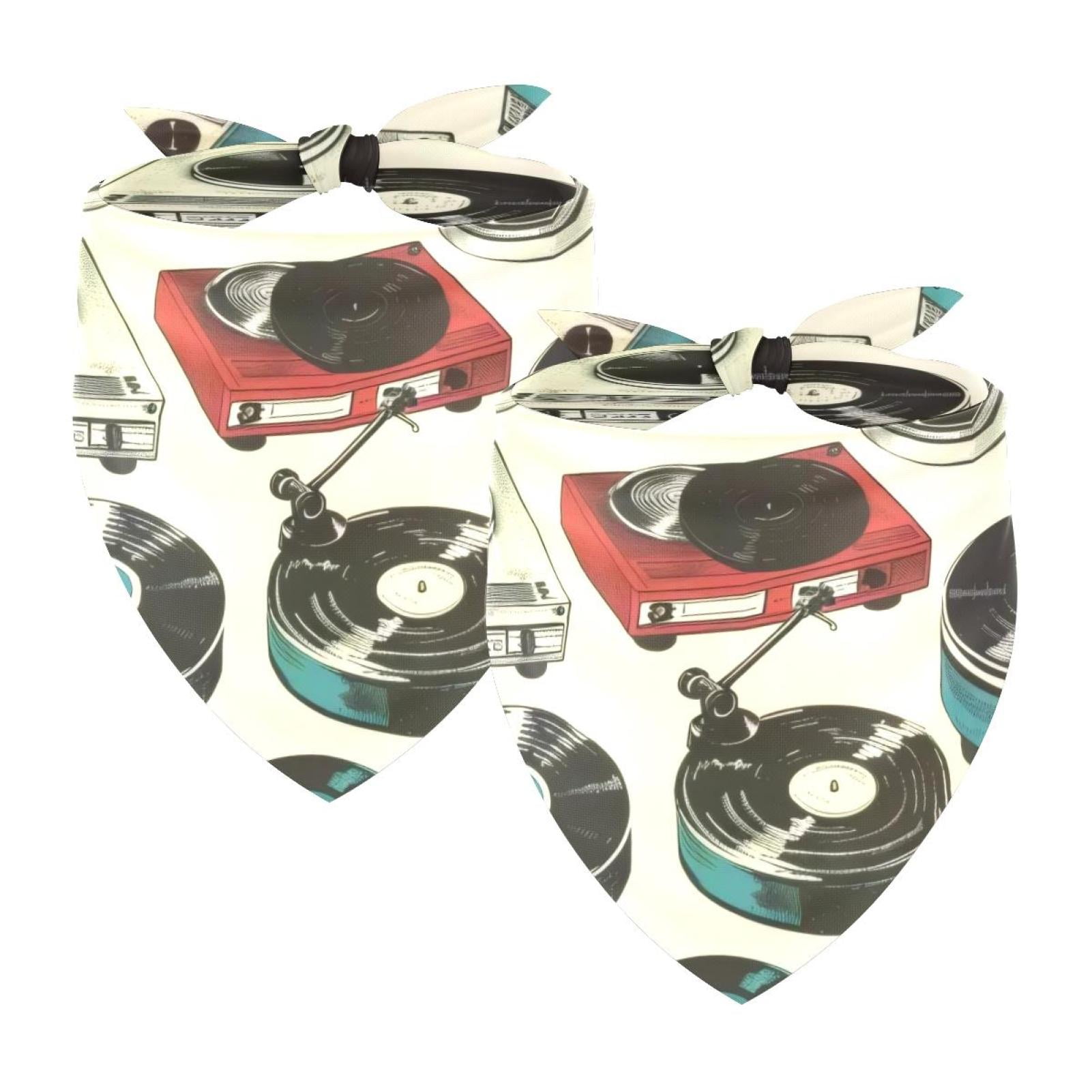 PhooArto Record Player Patterns Dog Bandanas 2 Pack Soft Washable Pet Scarf Triangle for Large Dogs Puppies and Cats