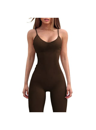  OMKAGI Women Strappy Backless One Piece Jumpsuits Seamless  Tummy Control Workout Romper