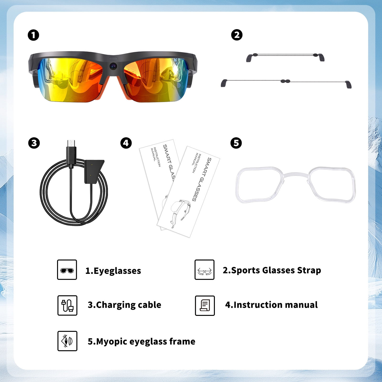 AI Smart Sports Glasses – 20MP Camera, EIS Video, Open-Ear Audio, Real-Time Translation, Photochromic UV400 Lenses for Cycling & Hiking, Red