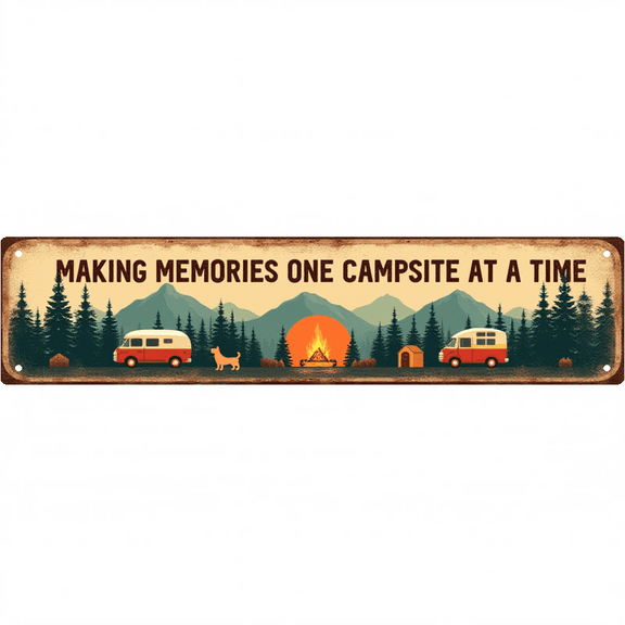 Making Memories Campsite Tin Signs 16*4 Inches "Making Memories Campsite" Campground, Patio, Garage Decor Outdoor Sign, Funny Room Decor, Mens Wall Decor