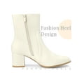 thumbnail image 3 of BLISSFUL STEP Women's Ankle Boots Chunky Heel Square Toe Side Zip Faux Leather Booties Cream 9.5, 3 of 6