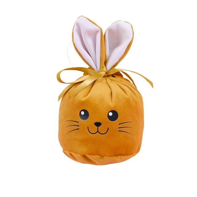 Orange Easter Bunny Gift Bag With Drawstring, Velvet Party Favor Pouch For Candy Eggs, Reusable Holiday Treat Container