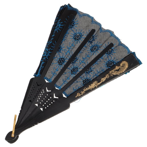 UPOUART Handcrafted Blue Folding Hand Fan with Silk Fabric and Metal Hinge for Air Cooling