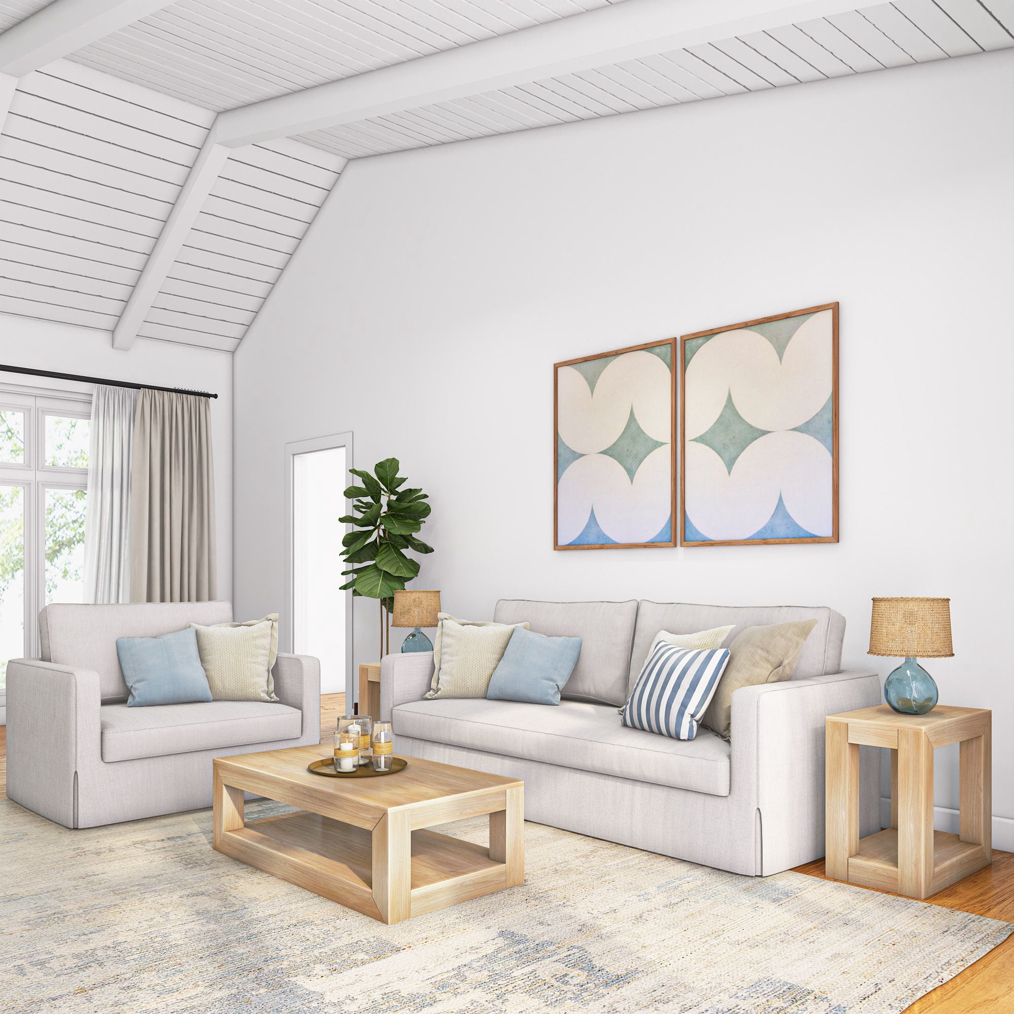 Plank+Beam Solid Wood Modern Coffee Table with Storage Shelf, 48" Rectangular Coffee Table for Living Room