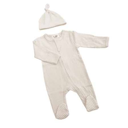 

Organic Cotton Long Sleeved Footie Bodysuits with Beanies - Soft and Sustainable Baby Clothing Sets for a Cozy and Cute Look - Macaron