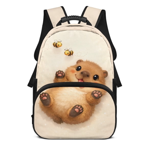 POLERO Cute Bear Design Multi-Pocket Travel Ruckpack for School Daypack, Smooth Zipper Comfortable Polyester School Backpack