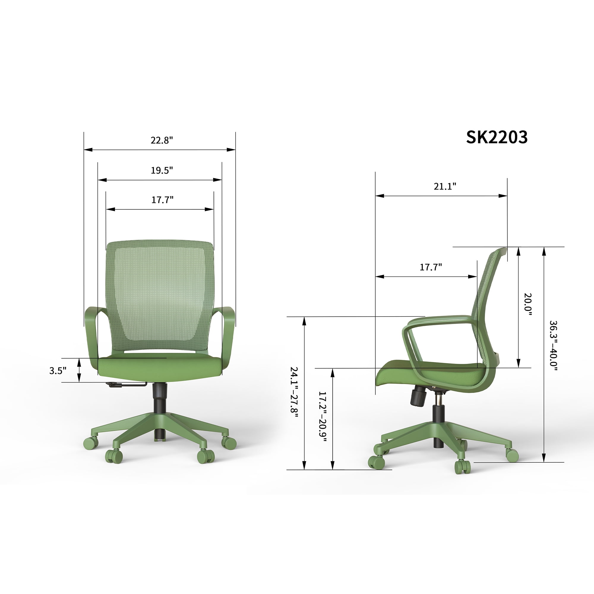 Homy Casa Ergonomic Office Chair, Breathable Mesh Swivel Desk Chair with Padded Seat and Fixed Arms, Green