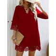 thumbnail image 4 of Women'S Casual T Shirt Dress Summer 3/4 Length Sleeve Hollow Swing Dresses Red M, 4 of 8