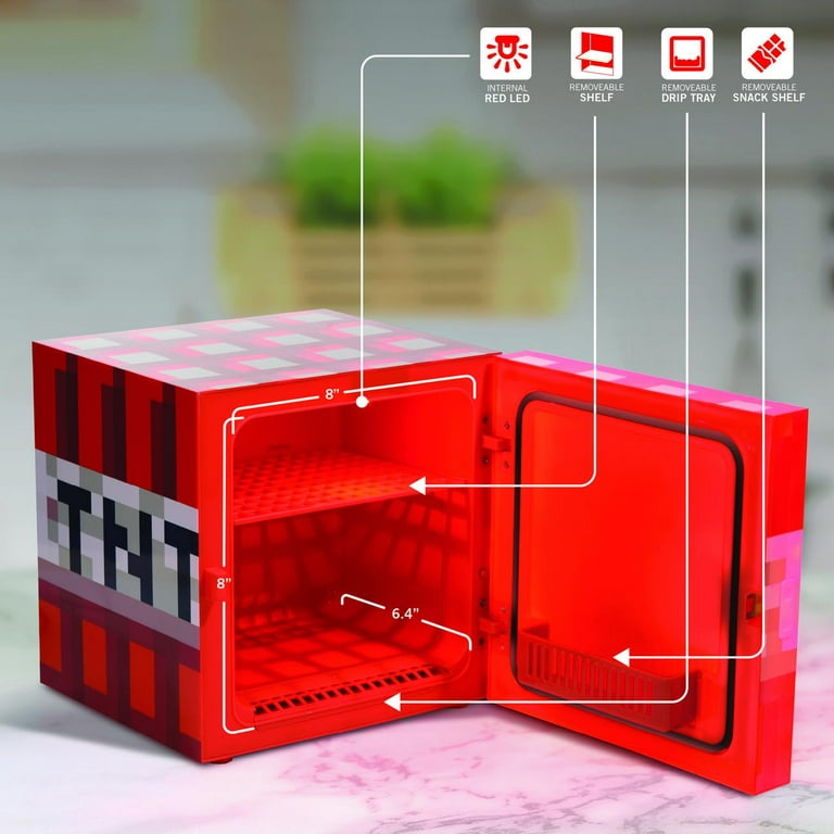 Minecraft 17924 Red TNT X9 Can Mini Fridge 6.7L X1 Door Ambient LED Lighting 10.4 in H 10 in W 10 in D