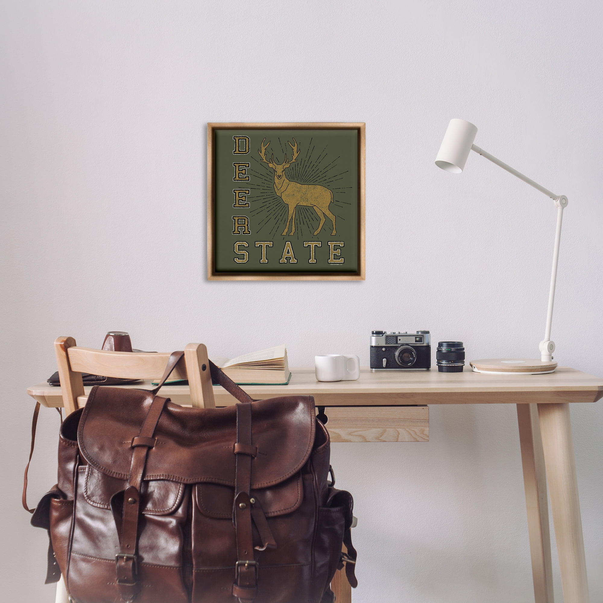 Stupell Industries Vintage Deer State Novelty & Humor Painting Brown Floater Framed Canvas Art Print Wall Art, 25 x 25