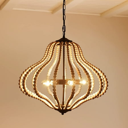 

DTLYH Modern Chandelier Light Fixture 4-Lights Wood Beaded Boho Pedant Lighting Vintage Farmhouse Orb Chandelier Ceiling Light Fixture for Dining Room Kitchen Bedroom Foyer Entryway