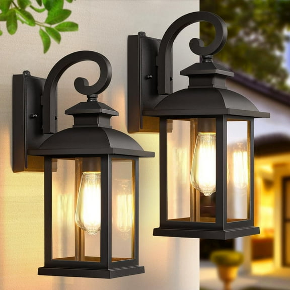 Dusk to Dawn Outdoor Wall Sconce Lights Exterior 2Pack, 15" Waterproof Black Exterior Lighting Fixtures, Retro Front Porch Lights Coach Outdoor Garage Lighting Fixtures Wall Mount for House