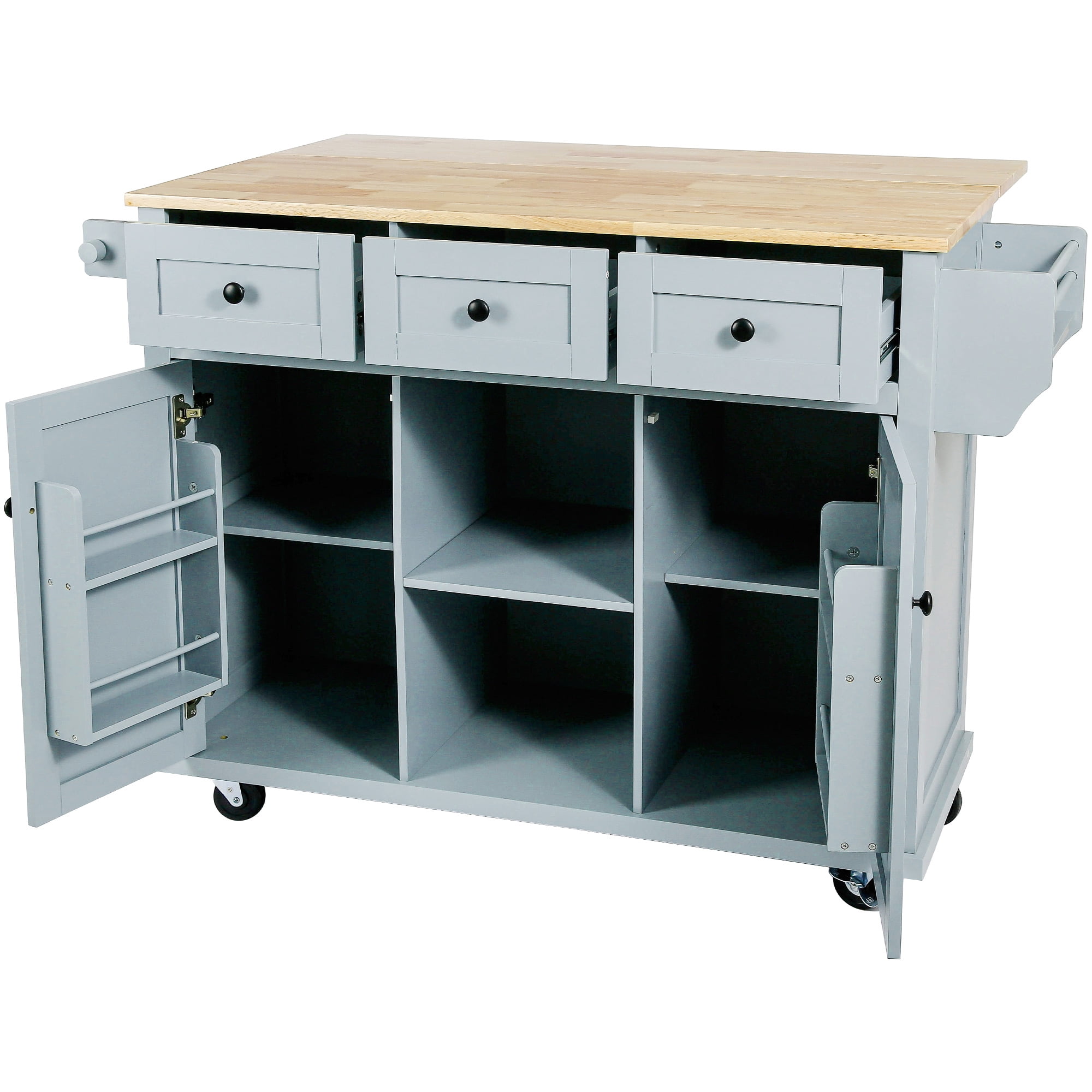 MAYEERTY Kitchen Island on 5 Wheels with Storage Cabinet & 3 Drawers for Dining Room, White