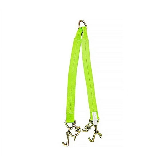 Tow Straps V Bridle 3" x 36" w/RTJ Clusters, Hi VIZ/HI Abrasion Green Webbing, 5400 lbs WLL | Recovery V Strap w/Reinforced Webbing for Towing, Wrecker, Rollback, Car Hauler