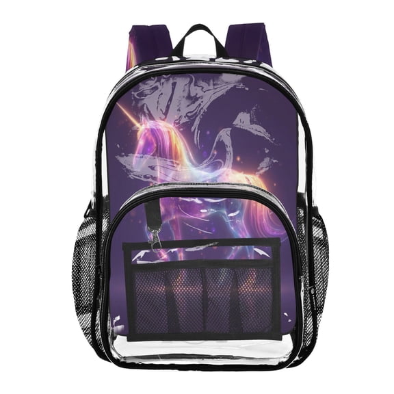 PVC Transparent Backpack Stylish & Durable Clear Backpack Perfect for School, Travel and Outings Glowing Unicorn