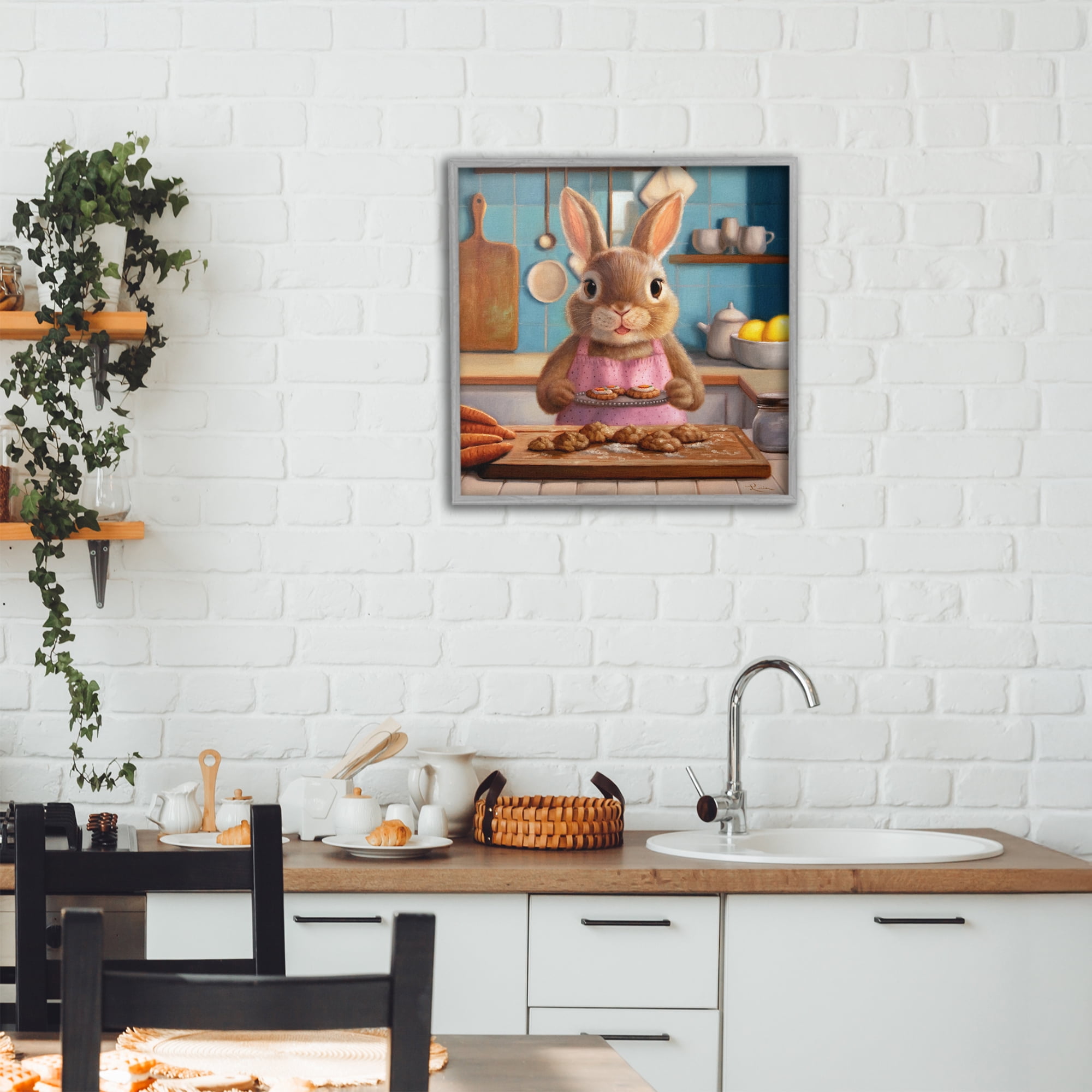 Stupell Industries Mrs. Bunny Bakewell Gray Framed Giclee Art, design by Lucia Heffernan