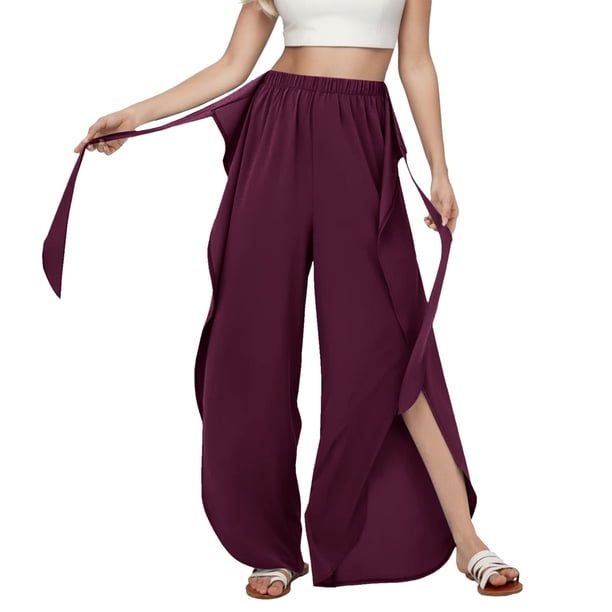 Gibobby pantalones jogger mujer Pantalones de yoga sueltos con cintura elástica y cintura alta para mujer Pantalones largos casuales (Vino, M)