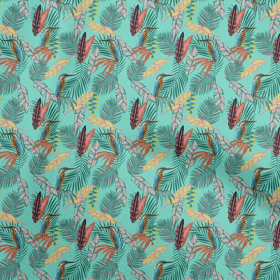 oneOone Cotton Jersey Turquoise Green Fabric Tropical Leaf Sewing Craft Projects Fabric Prints By Yard 58 Inch Wide
