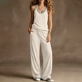 thumbnail image 2 of PRINxy Women Multi Pocket Daily Two Piece Set Summer Sleeveless V Neck Vest High Waist Wide Leg Pants Travel Home Comfortable Leisure Outfit White XL, 2 of 7