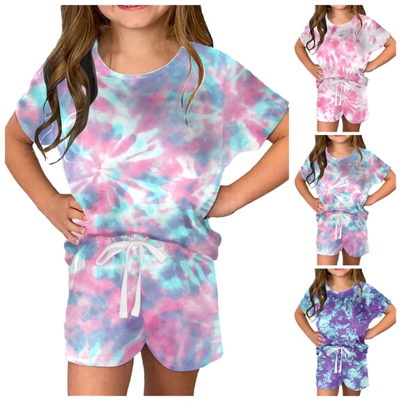 RTKFRFLM Girls 2-Piece Summer Outfit Short Sleeve Graphic Print T-Shirt and Matching Shorts Set Trendy Casual Playwear and Activewear for Big Girls and Youth Size Clothing Sets