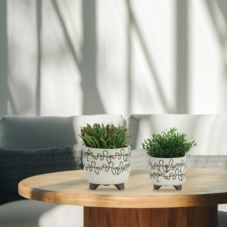 CoSoTower S/2 Ceramic 6/8" Scribble Footed Planter, Beige
