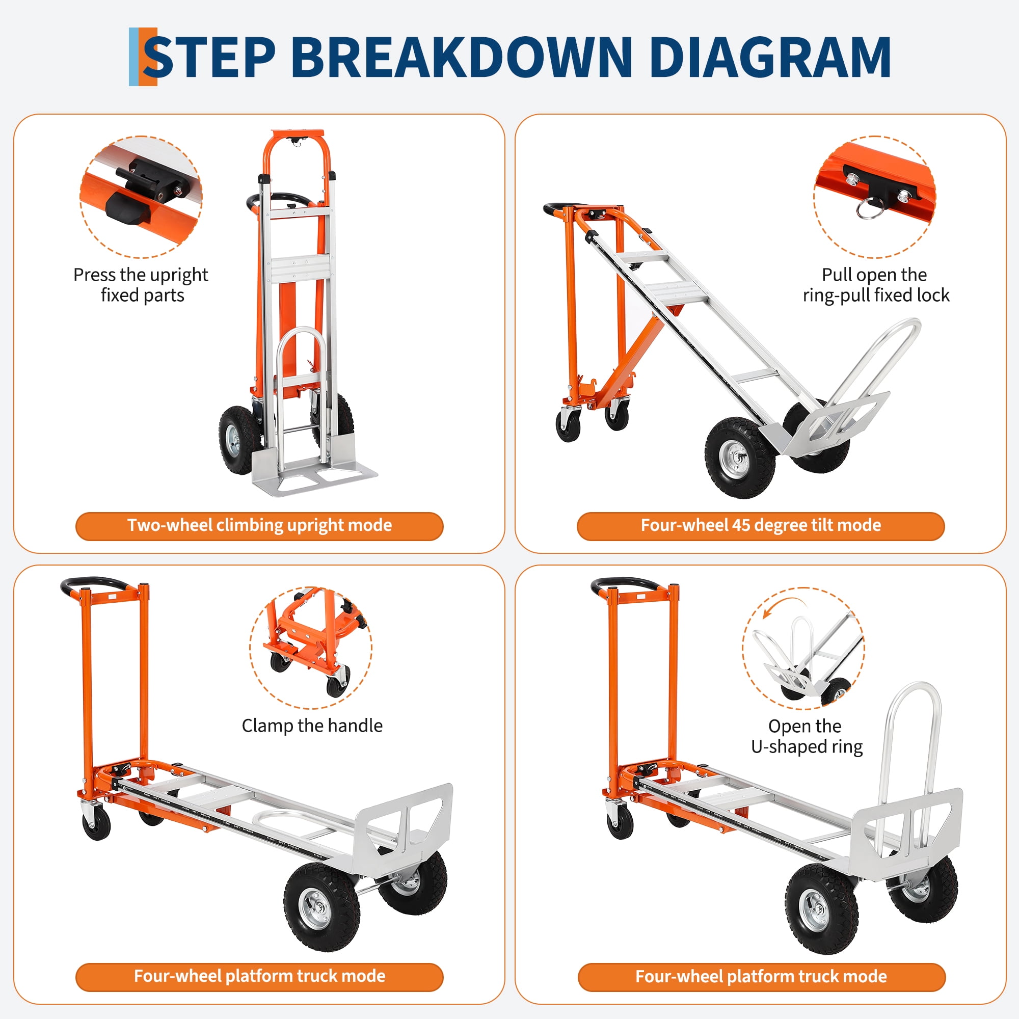 CazToi 3 in 1 Folding Hand Truck 770lbs Capacity Folding Aluminum Dolly