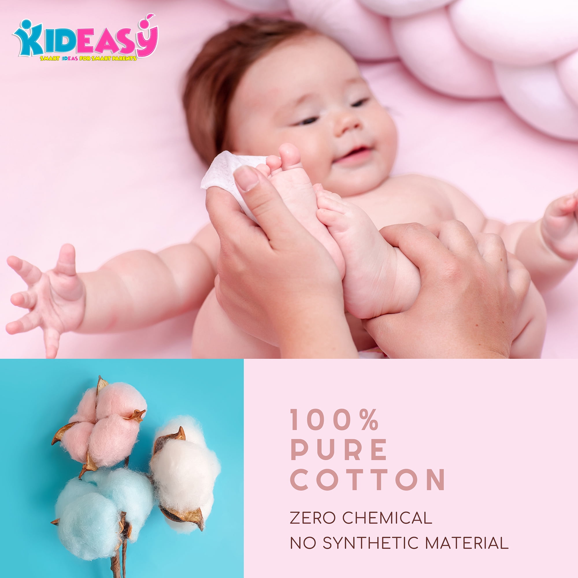 KidEasy Baby Dry Wipes-100% Cotton- 4 -Pack- 400 Wipes