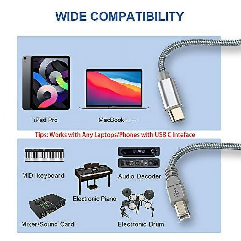 MIDI Cable for iPad Pro,USB C to USB B MIDI OTG Cord Type C