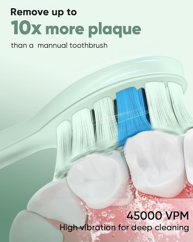(5 pack) MySmile DY156 Sonic Electric Toothbrush for Adults, 45000 VPM Powered Toothbrush Rechargeable, IPX7 Waterproof, 5 Modes, 2 Mins Smart Timer, 60 Day Battery Life, 3 Tooth Brush Heads, Green