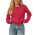 thumbnail image 6 of Kids' Solid Color Round Neck Button Cardigan, Long Sleeve Knit Outerwear, Ideal for Daily School Looks and Casual Family Outings, 1-11 Years Wine 10-11 Years, 6 of 9