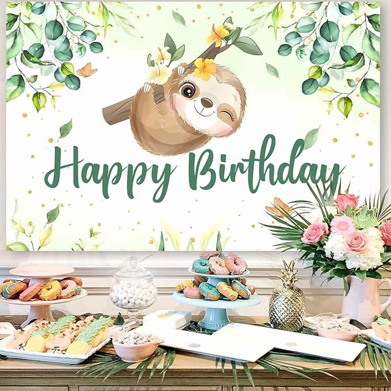 73Pcs Sloth Theme Birthday Decorations, Sloth Happy Birthday Backdrop Green Brown Balloon Arch Kit for Kids Tropical Jungle Animal Themed 1st/2nd/3rd/4th Birthday Supplies