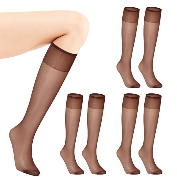 Hantrom Bas Cuisse, Chaussettes pour Femmes, 4 Paires de Bas Cuisse en Soie pour Femmes Chaussettes en Nylon pour Femmes Accessoires de Collants de Cosplay Costume Fête, Bas Jusqu'au Genou, Chaussettes de Bottes, Chaussettes Longues, Café