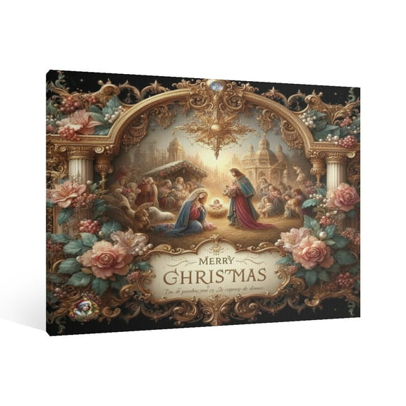 Vintage Jesus Nativity Scene Canvas Wall Art Paint Framed , Christian Watercolor Jesus Wall Art Decor,Christmas Wall Religious Artwork for Home Living Room,Bedroom Wall Decor