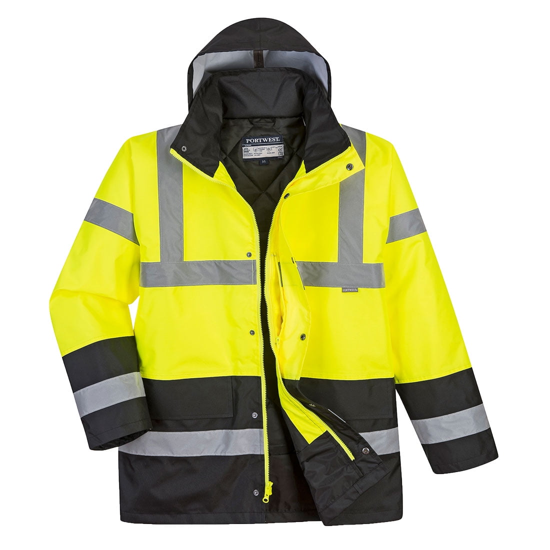 Portwest S466 Hi Vis Contrast Workwear Coat Hooded  Traffic Jacket Waterproof 