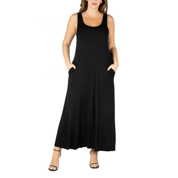24seven Comfort Apparel Plus Size Sleeveless Tank Maxi Dress with Pockets