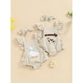 thumbnail image 3 of vera natura Baby Girls Rompers Fuzzy Duck/Cow Embroidered Ruffles Fly Sleeve Bodysuits Summer Clothes with Headband, 3 of 9