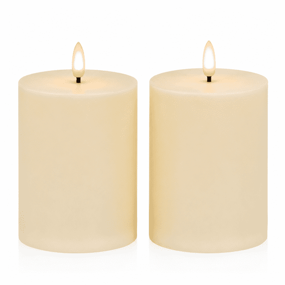 ANGELLOONG Outdoor Flameless Candles with Timer, Set of 2 Waterproof 3 x 4 in Battery Operated LED Pillar Candles