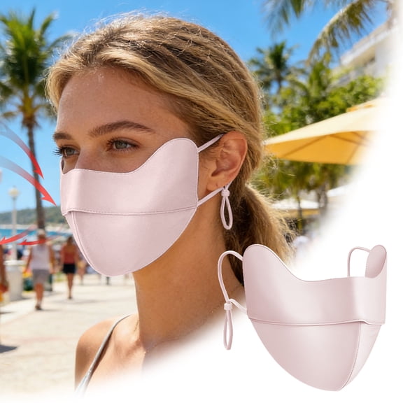 VMWMSSR Wide Brim Uv Protection Sun Face Mask, Adjustable Elastic Strap Breathable Sun Protection Face Cover, Lightweight Cooling Sun Mask For Cycling Beach Driving Outdoor Activity(Pink-9.84")