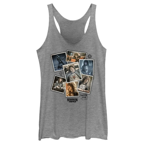 Netflix Women's Stranger Things Eddie Munson Photo Dump Racerback Tank Top Gray Heather Small