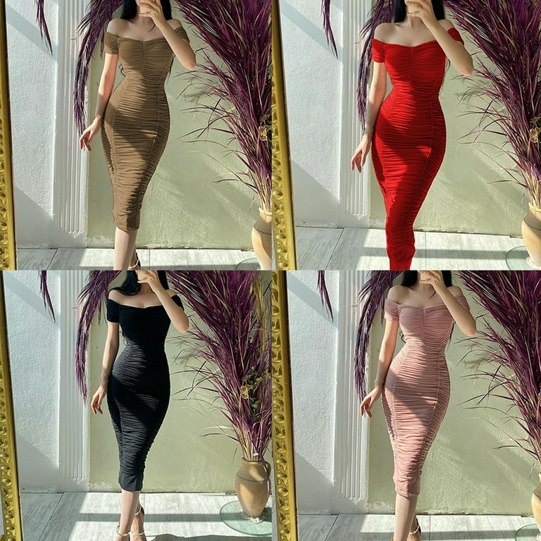 Sexy Off-The-Shoulder Wrapped Chest Tight Bodycon Dress Sexy Off-The-Shoulder Wrapped Chest Tight Bodycon Dress