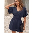thumbnail image 1 of Tooluck Women's Jumpsuit Summer V Neck Button Short Ruffle Sleeve Smocked Mini Short Romper, 1 of 4