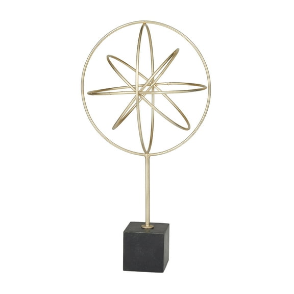 9" x 18" Gold Marble Geometric Sculpture with Black Base, by CosmoLiving by Cosmopolitan