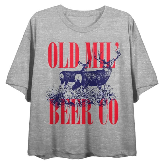 Old Milwaukee Deer Sketch Crew Neck Short Sleeve Gray Heather Women's Crop Top
-Medium