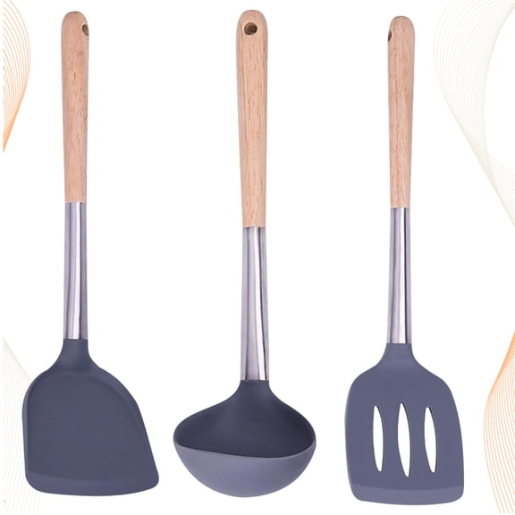 OUNONA 3Pcs Multi Shaped Silicone Cookware Set Plated Silver Spoon Shovel for Home Use