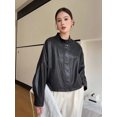 thumbnail image 4 of Chaqueta de cuero genuino de gran tamaño para mujer, tendencia 2024, dobladillo con cordón, cuello alto, abrigos de piel de oveja real para motocicleta, 4 of 5