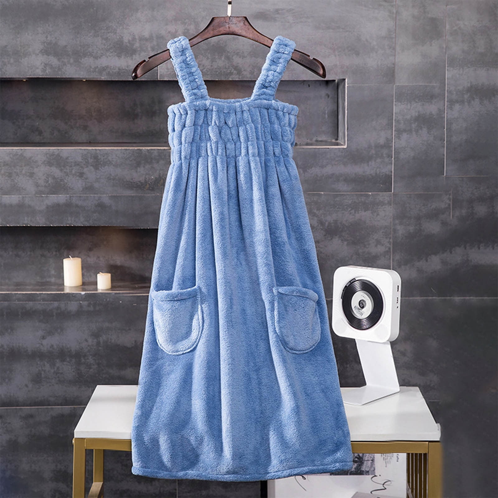 VQPeo Women Elastic Wearable Towel Dress Water Absorbent Bath Beach Spa Gym Towel Wrap Strappy Dress Bathrobes Bathing Shower Cover Up Nightwear Sleeping Dress Robe