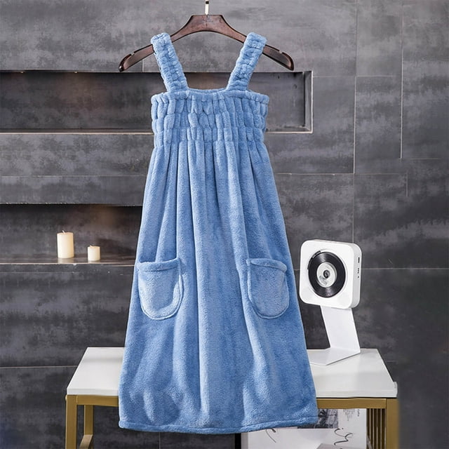 Bata de Baño de Forro Polar para Mujer | Toalla de Poliéster Absorbente, Suave y Gruesa, con Tirantes Ajustables y Bolsillos Grandes | Bata de Ducha Antideslizante para Spa, Gimnasio, Piscina, Playa,