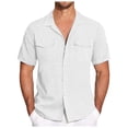 thumbnail image 1 of WEAIXIMIUNG Chemise de Compression Homme Lin Manches Courtes Chemise Boutonnée Décontractée Été Cubaine Plage Vacances, 1 of 5