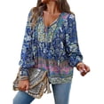 thumbnail image 3 of Blusa Informal con Cuello en V para Mujer, Holgada, Estampado Floral, de Larga, Playa. Marino L, 3 of 5