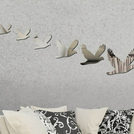 6pcs Set 3d Silver Doves Mirror Sticker Diy Acrylic Animal 3d Silver Doves Mirror Sticker Diy